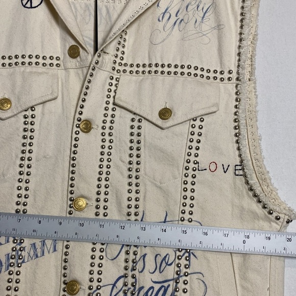 Hilfiger Collection Studded Jean Vest NWT Women 4 Ivory American Flag Embroidery - Picture 13 of 15